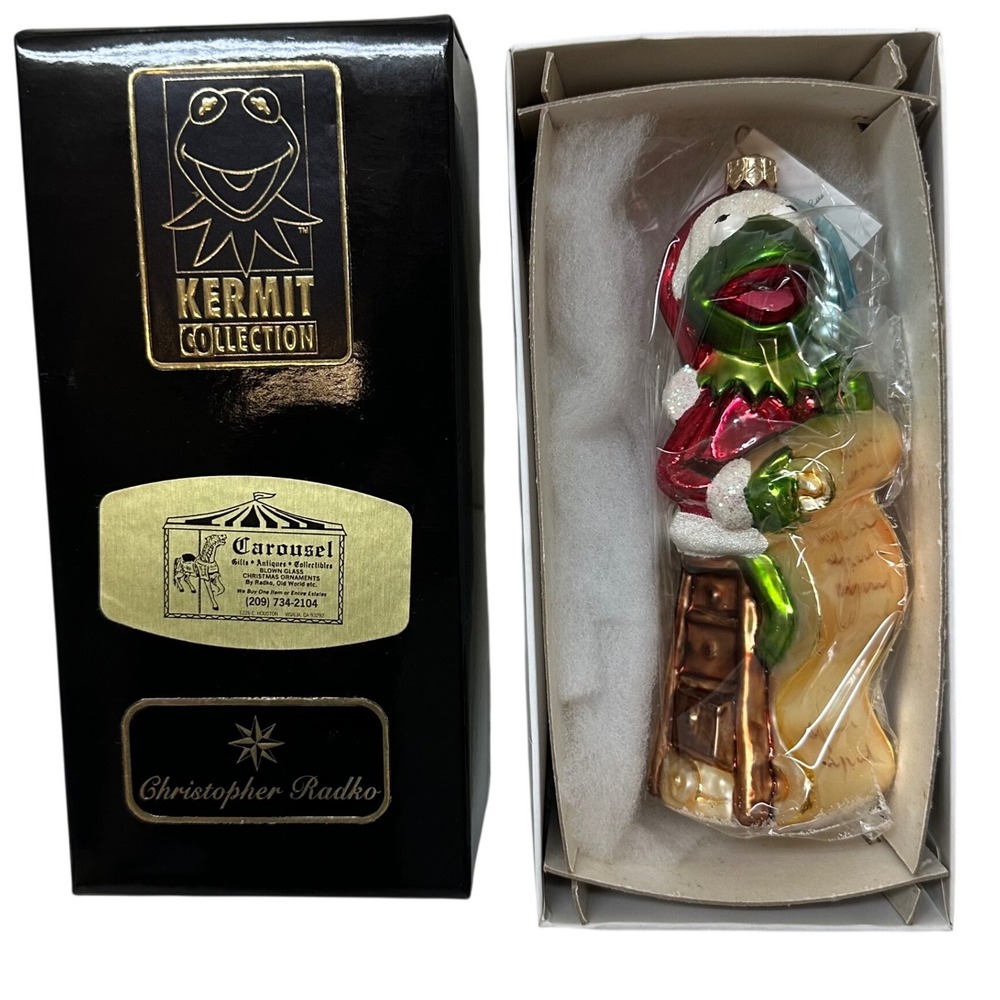 Christopher Radko Kermit Collection Muppet Totem Pole Glass Ornament 1997 Boxed